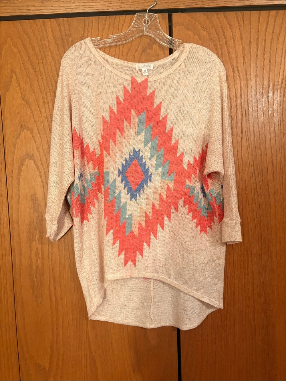 Cupio Pink & Teal Aztec Lightweight Knit Pullover